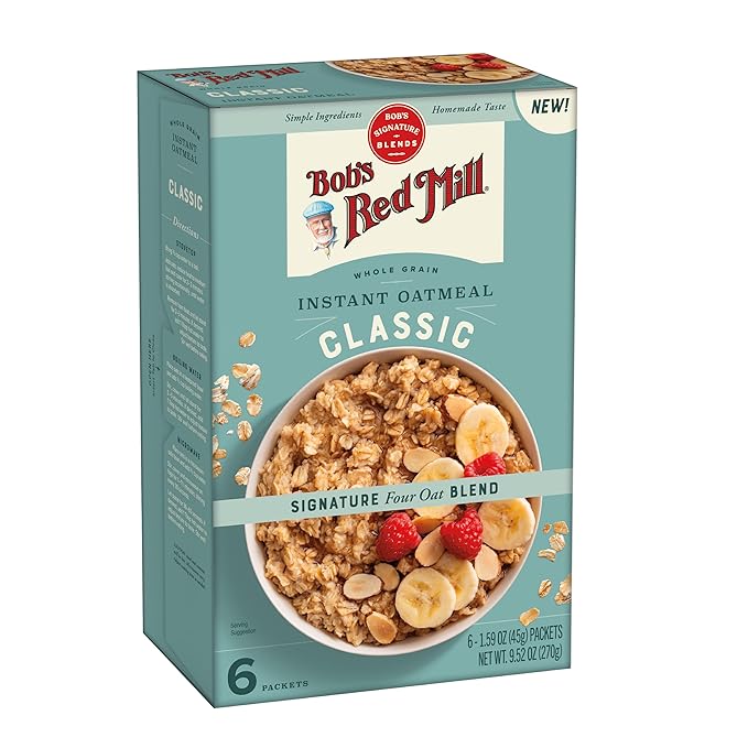 Bob's Red Mill Instant Oatmeal, Classic, 6 Packets Total, Non-GMO, Gluten Free, Whole Grain