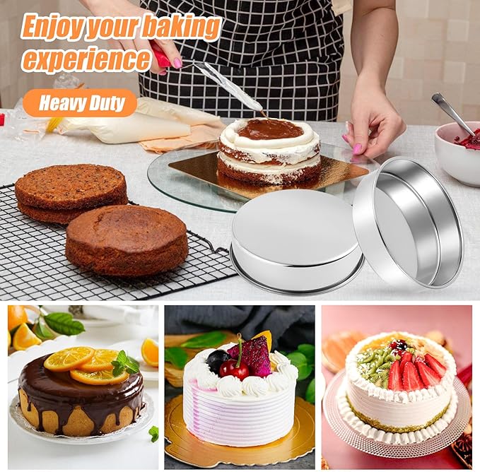 9 inch Stainless Steel Cake Pan, Mirror Finish Bakeware, Round Cake Pans Set of 3, Dishwasher Safe & Oven Safe