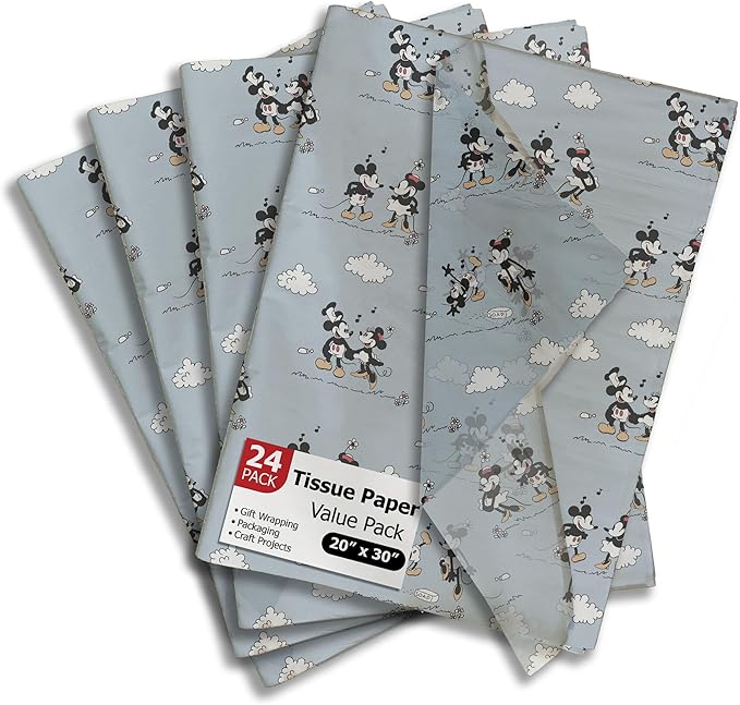 Pro Supply Global Vintage Cartoon Mouse Printed Tissue Paper for Gift Bags or Boxes and Wrapping - Baby Shower Bulk Decorative Art Tissue Paper for Packaging and Gifting | 24 Sheets 20" x 30"