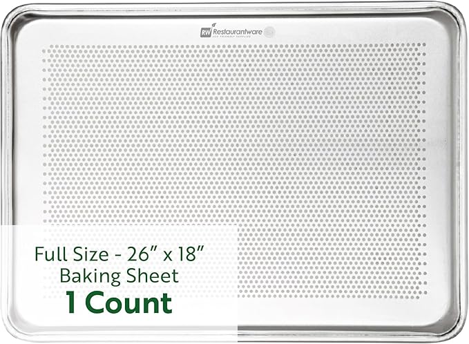 Restaurantware Met Lux 26 x 18 Inch Industrial Baking Pan 1 Heavy-Duty Full-Size Bakery Sheet Pan - Rimmed Edges Endures Up To 392F Aluminum Sheet Pan Dishwashable Ideal For Baking Or Roasting