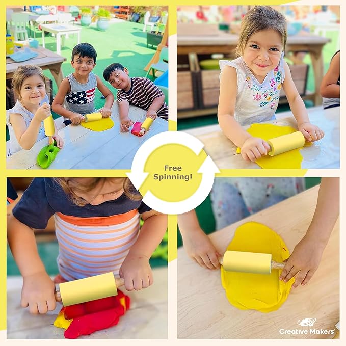 Small Rolling Pin for Kids, Non-Stick Silicone Surface with Wooden Handles for Play Dough and Baking Rolling Pin (Lemon Yellow)