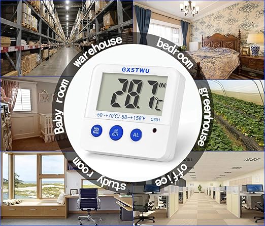 Fridge Freezer Thermometer Max/Min Memory High & Low Temperature Alarms Settings with LED Indicator Digital Refrigeration Thermometer with Magnetic,Stander (WhiteMeter2pack)