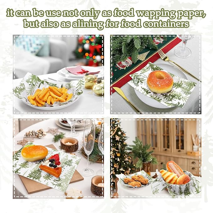 150Pcs Christmas Tree Deli Paper, 9.8 x 8.3'' Forest Grease Proof Food Deli Sheets, Resistant Sandwich Wrap Liners Greaseproof Food Wax Paper for Xmas Winter Party Supplies (Lime Green)