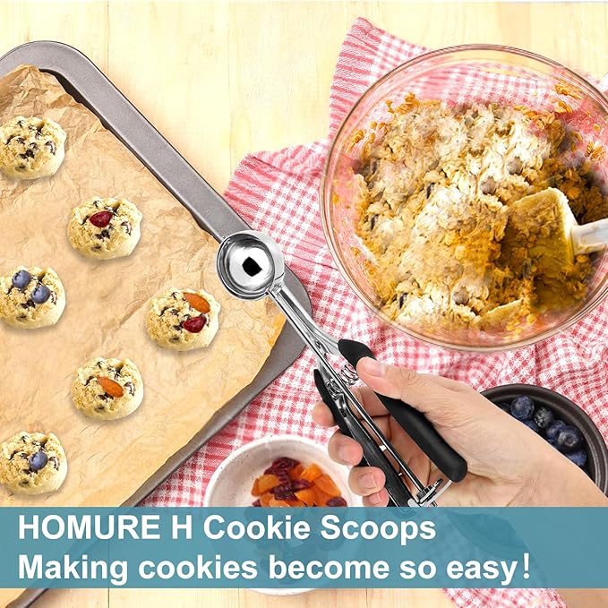 Cookie Scoop Set, Include 1 Tbsp/2 Tbsp/3 Tbsp, Cookie Scoops for Baking Set of 3, 18/8 Stainless Steel, Good Grip, Non-Slip, For Cookies Cupcake Muffin Ice Cream waffle