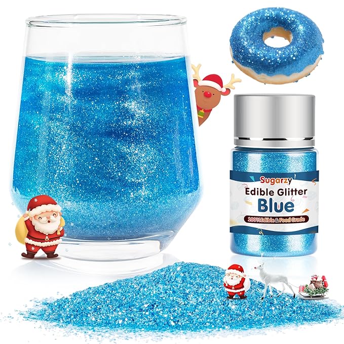 Christmas Edible Blue Glitter for Drinks, Food Grade 10g Gold Sprinkles Cake Decorating Supplies,Edible Luster Dust for Cocktail Beverages,Food Spray,Food Coloring Shimmer Powder for Baking,Cake Cupcakes Cookies Drinks Candy Strawberries Decorations