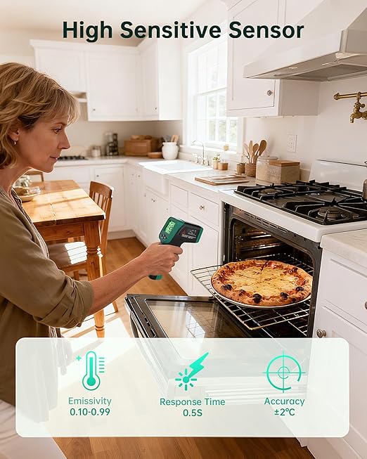 ERICKHILL Infrared Thermometer Gun, Dual Mode IR Laser Thermometer with -50°C~800°C and Meat Probe (-50°C~300°C), Non-Contact Digital Thermometer for Cooking, BBQ, and Industrial Use