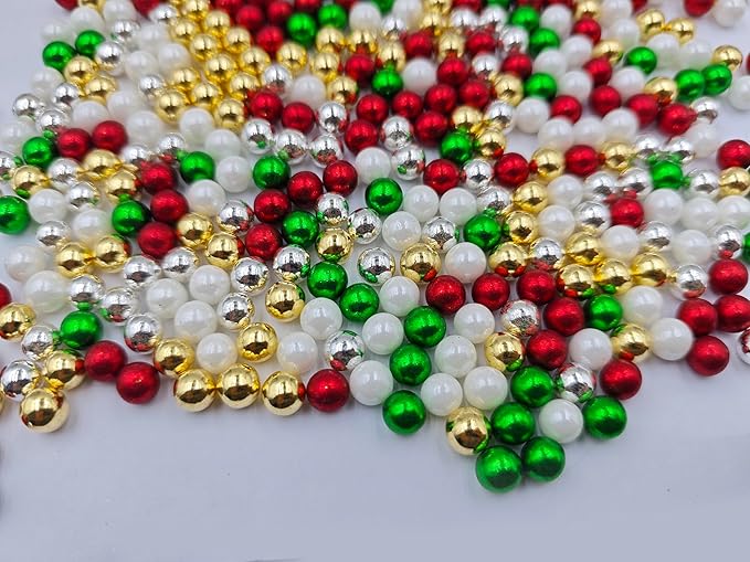 Colorful Christmas Lights & 7mm White Red Green Gold Silver Pearl Sugar Sprinkles, 4.6 oz Candy Bulbs for Cake Decorating and Cupcake Toppers, Cookie Decoration, Ice Cream Topping