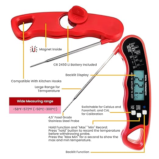 Digital Meat Thermometer for Cooking – Instant Read, Waterproof, Fast and Accurate, Perfect for Grilling, BBQ, Oven, and Kitchen Use
