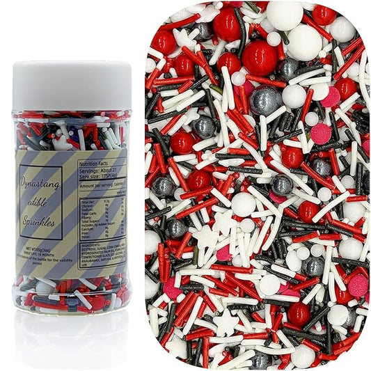 Dynastang Red & White & Black Sprinkles Mixed Style Edible Cake Decorations Cupcake Toppers Cookie Perfect for Cakes, Cupcakes, Desserts Toppings 3OZ