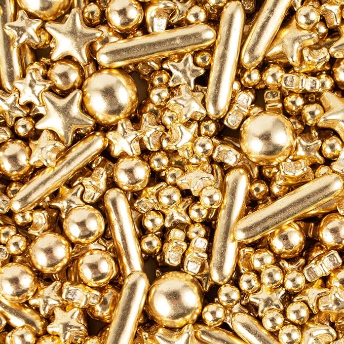 Gold Stars Sprinkles for Cake Decorating Gold Pearl Rods Sugar for Cupcake Cookies Ice Cream Toppings 3.5 Ounces Cake Decorationss Baking, Wedding, Patriotic, Christmas Party