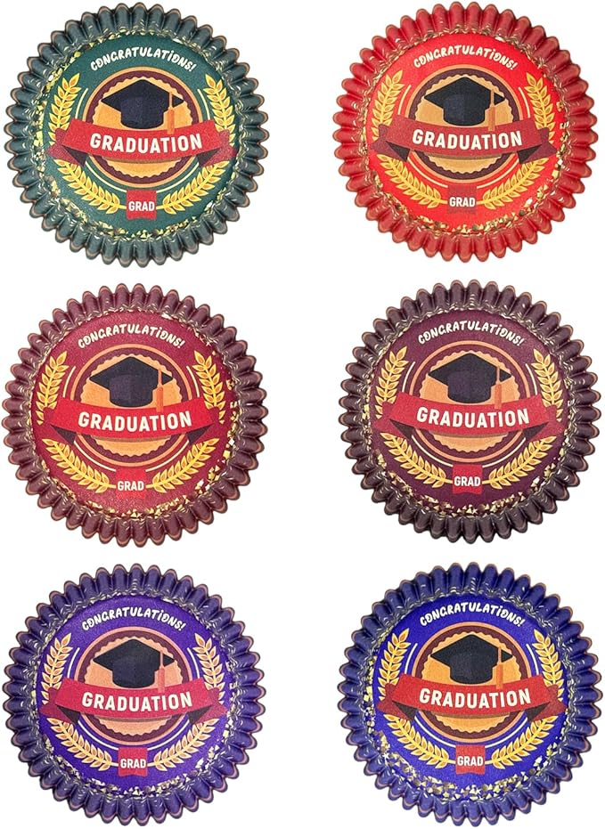 qiqee Graduation Cupcake Liners Muffin Liners for Graduation 300-Count 6 Original Design No Smell, Food Grade Baking Cups Paper(Small Size)