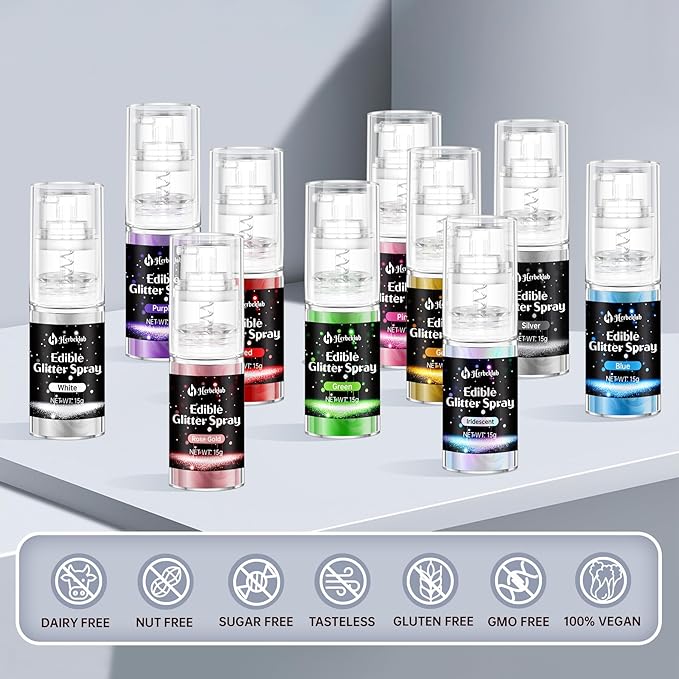 Purple Edible Glitter Spray - 15g Food Grade Purple Luster Dust Shimmer Powder Spray for Cakes, Cookies, Chocolate, Strawberries, Drinks & Cocktails