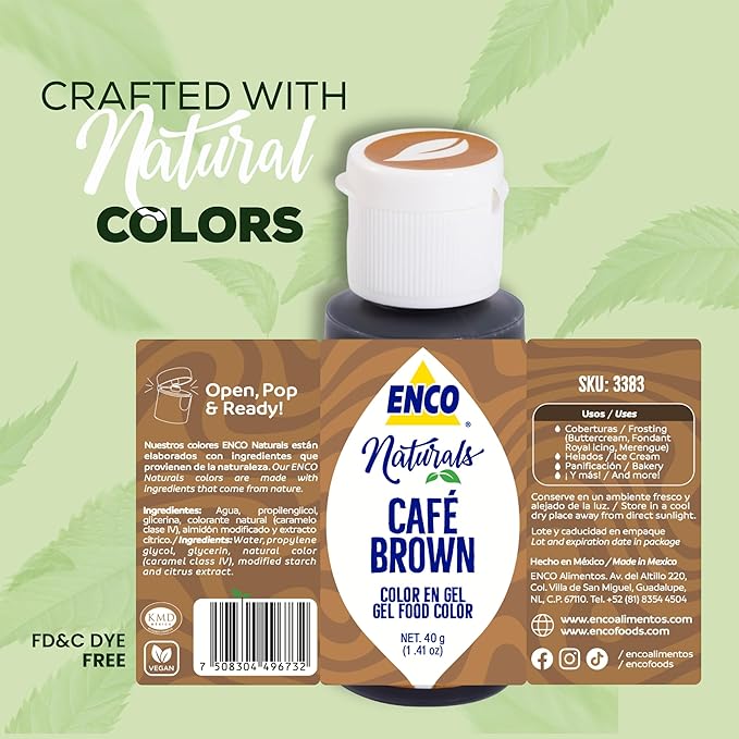 ENCO Naturals Food Coloring Gel Brown 1.41 oz- No artifitial dyes - Vibrant colors for Icing, Buttercream, Fondant - Vegan & Kosher
