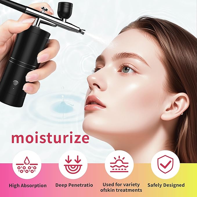 Cordless Rechargeable Airbrush Kit with Compressor - Adjustable High-Pressure Non-Clogging 0.3mm Nozzle Complete Set for Nail Art, Cake Decor, Barber, Model Painting & Makeup (Black)