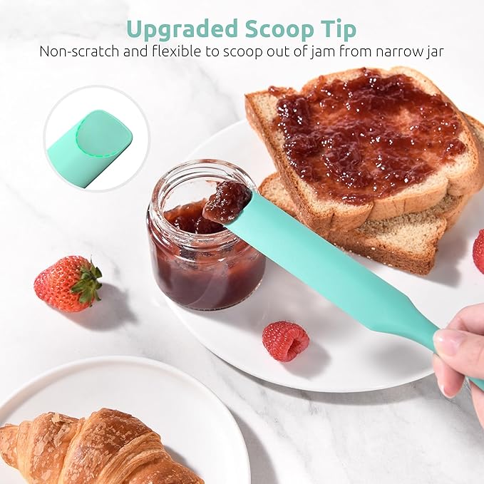 U-Taste Silicone Jar Spatula for Sourdough Starter: Long Skinny Food-Grade Jam Spreader, Sturdy Stirring Stick Bowl Scraper with Flexible Spoon Tip, Mixing Icing Tool, Peanut Butter Knife (Aqua Sky)