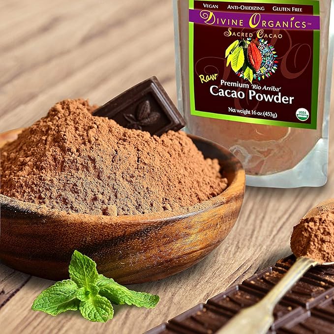Divine Organics Raw Cacao Powder/Raw Cocoa Powder - Certified Organic - Premium Rio Arriba - Smoothies, Hot Chocolate, Baking, Shakes, Add to Coffee - Rich in Magnesium (32oz)