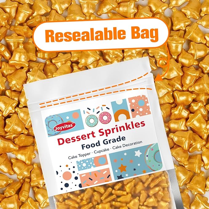 Christmas Bells Sprinkles for Cake Decorating, Gold Bells Sugar Sprinkles Edible, 150g/5.29oz, Perfect for Cake Decoration, Cupcake, cookies Decorations, Baking, foodgrade