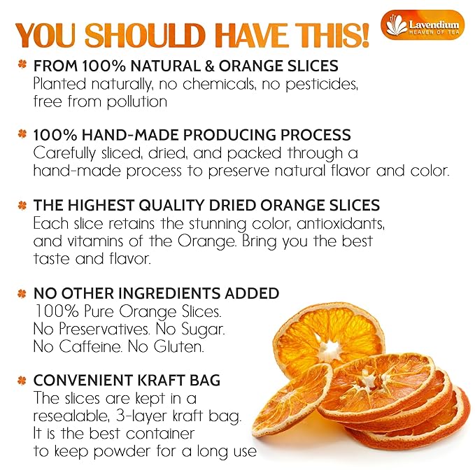 Lavendium, Premium Dried Orange Slices 6oz – Natural Dehydrated Citrus Wheels for Tea, Cocktails, Baking, Holiday Decorations, Potpourri, and Crafts. Vegan