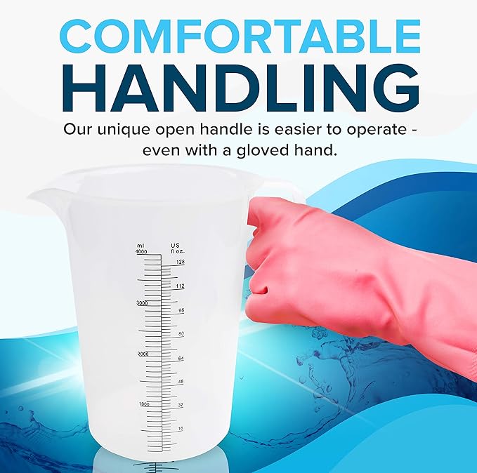 64oz (1/2 gallon) Measuring Pitcher, Plastic, Multipurpose - Great for Oil, Chemicals, Pool and Lawn - Ounce (oz) and Milliliter (mL) Increments (2000 mL)