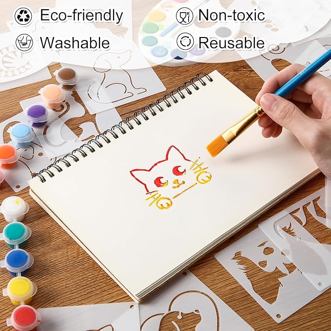 Marspark 66 Pcs Small Stencils for Crafts Reusable 3 Inch Stencils for Painting on Wood DIY Craft Paint Template for Wall Home Decor Card Rock Canvas Drawing Holiday Ornament (Cat and Dog)
