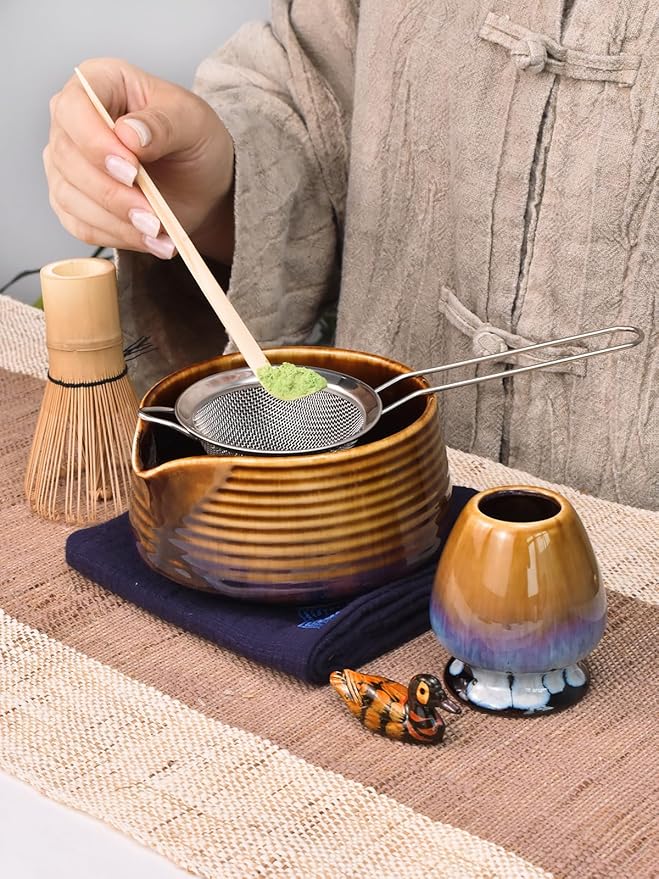 Artcome Matcha Tea Set – Japanese Ceremonial Matcha Kit with Pouring Bowl, Bamboo Whisk, Scoop, Sifter & Holder – Traditional Tea Ceremony Tools for Home or Gift