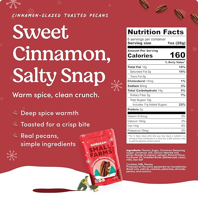GoodSAM Cinnamon Toasted Pecans - Holiday Snack | Non-GMO | Gluten-Free | Direct Trade | Supporting Small Family Farms | 6oz Pack of 2