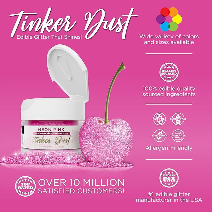 Bakell - Neon Pink Tinker Dust (5g, 1x Jar) Edible Glitter for Food, Desserts, and Beverages!