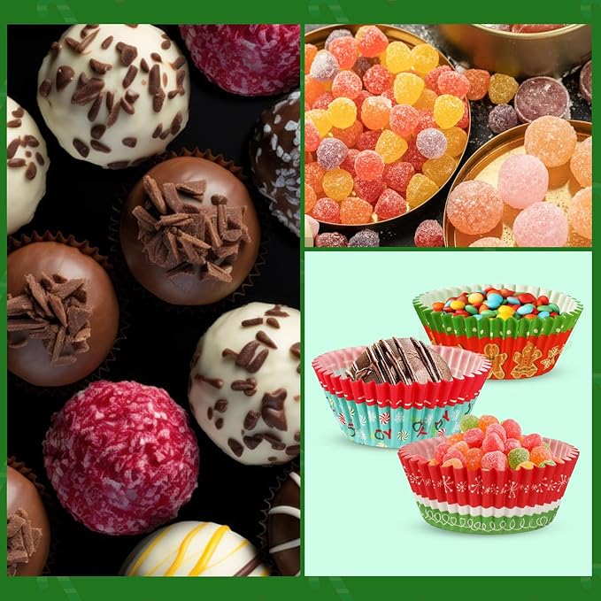 AUGSUN 800pcs Mini Cupcake Liners Christmas Cupcake Wrappers Santa Snowman Forest Mini Muffin Liners Papers Baking Candy Cups for Xmas Holiday Party Cake Candy Chocolate Making Supplies (8 Designs)