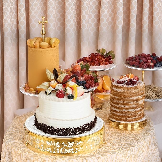 MTJYQTF Gold Cake Stand Set - 16 IN Metal Round Cupcake Dessert Stand with Cake Cutting & Cake Spatula for Party, Candy Table Display for Wedding Birthday Baby Shower Housewarming Party CS003-16panR