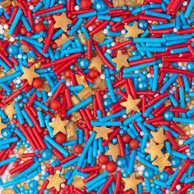 Sweets Indeed Sprinkles, Patriotic Edible Sprinkle Mix, Red Blue Gold, 4th of July, Perfect for Cake Decorations, Baking, Ice Cream, Cookies, Cupcake Topper For Birthday, Dairy Free, 4 ounces (Patriotic) (Marvelous)