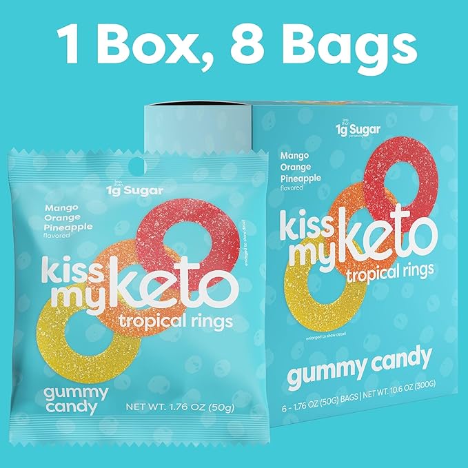 Kiss My Keto Sugar Free Gummies, Gummy Ring 24-Pack – Satisfy Cravings while Staying in Ketosis – High Fiber, 2g Net Carbs, Non-GMO, Vegan, & No Gluten – Calorie-Friendly Vegan Candy