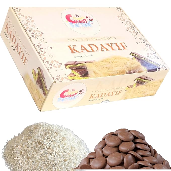 Premium 500gr Dried & Shredded Kadayif and 1 Lb Coating Melting Wafers Milk Chocolate Baking Cocoa Lite, Chocolate for Dubai Chocolate (Kataifi) Fillo Dough, Kurutulmus Kadayif Pastry Dough, Phyllo Dough Kosher