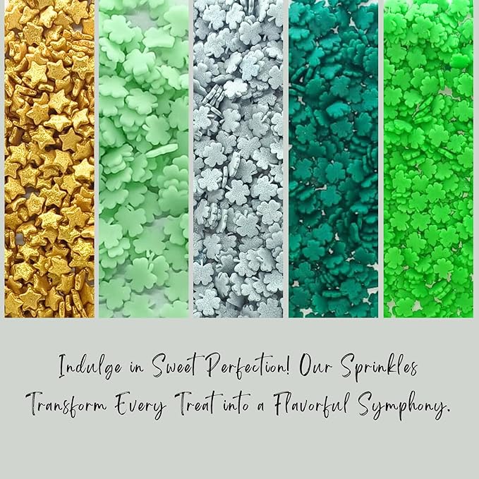 Confect St. Patricks Green & Silver Clover Sprinkles | Gold Star Sprinkles for Baking & Cake Decorative | Birthday Sprinkle mix pack of 5 | Soy-Free, Dairy-Free, Palm Oil-Free - 5 Oz