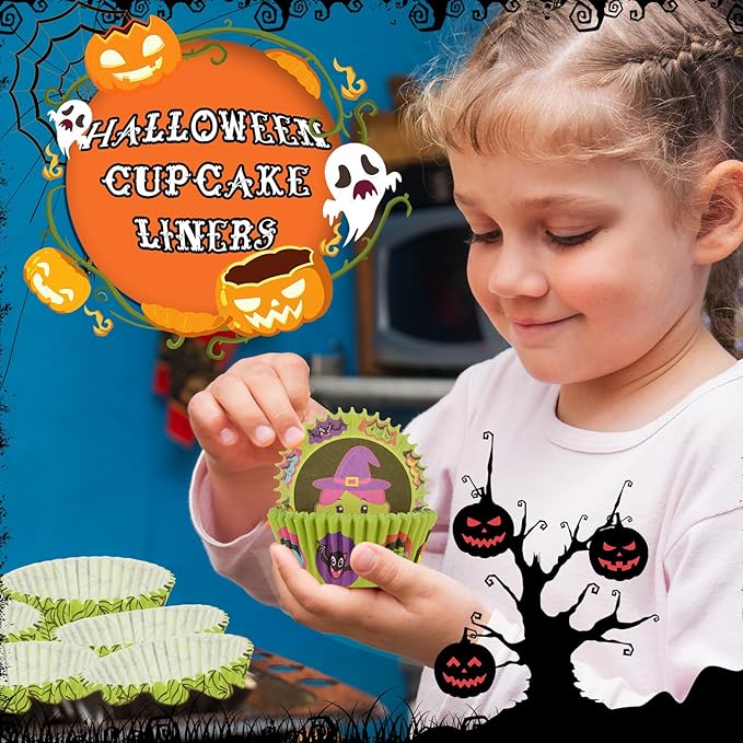 600 Pack Halloween Cupcake Liners Cupcake Wrappers Disposable Baking Cups Muffin Liners for Halloween Party Candy Cake Decorations Supplies (12 Styles)