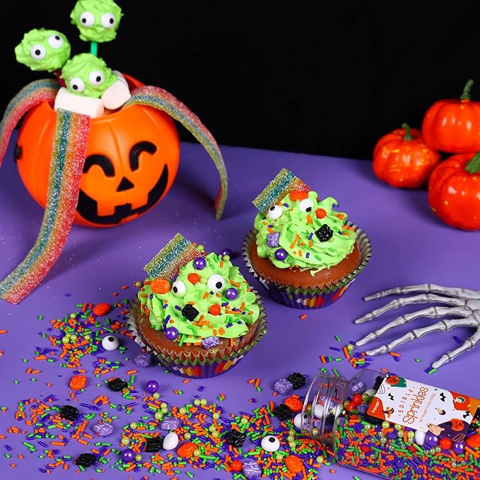 Halloween Sprinkles for Cake Decorating, 3.52oz Purple Eyeball & Pumpkin Sprinkles for Cupcake Topper Cookie Chocolate Cake Ice Cream Baking Decorations Halloween Party