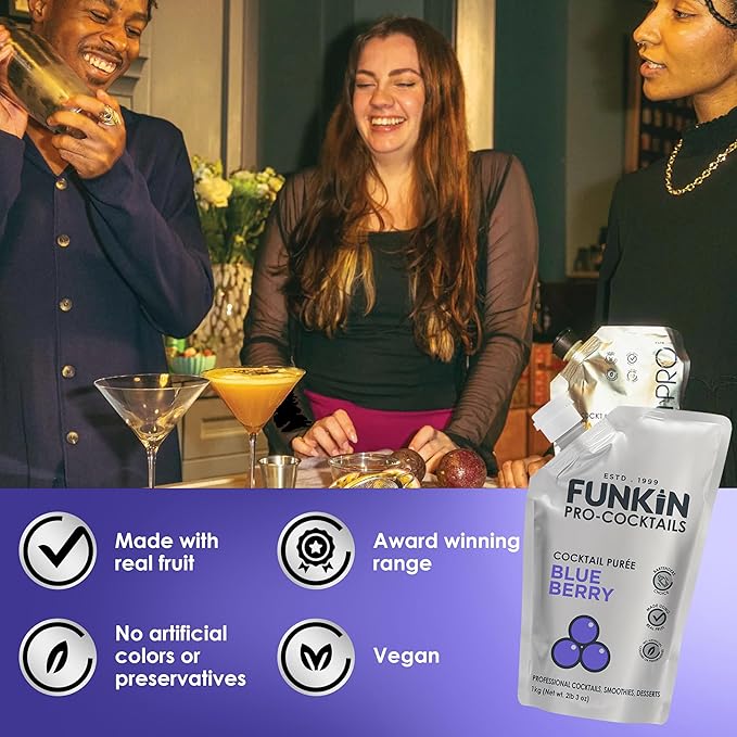 Funkin Fruit Puree | Real Fruit, Simple Ingredient, Natural Mixer for Cocktails, Drinks, Smoothies | Vegan, Non-GMO, Gluten-Free (2.2 lbs) (Blueberry)