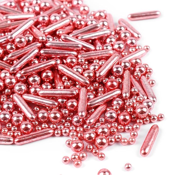 Rose Gold Sprinkles for Cake Decorating, Valentine Sprinkles, Rose Pearl Sugar Cupcake, Cookies, Ice Cream Toppings, 3.5 Ounces Cake Decorationss Baking, Perfect for Wedding, New Year’S Eve, Christmas Party