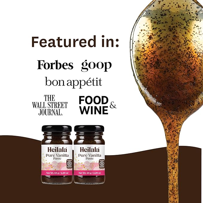 HEILALA - Pure Vanilla Bean Paste - Gourmet Madagascar Bourbon Variety, Crafted with Hand-Selected & Ethically Sourced Vanilla Pods for Baking and Dessert recipes, Gluten Free - 65g (2 Pack)