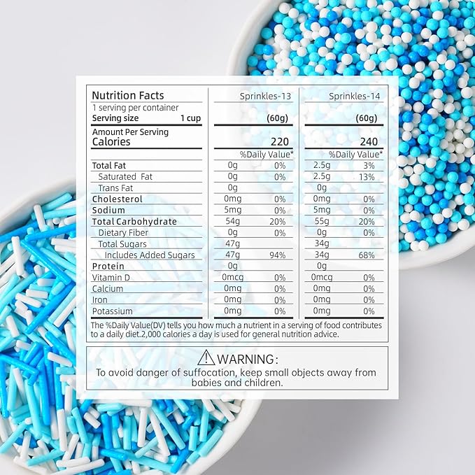 Winter Sprinkles for Cookie Decorating, Blue and White Sprinkle, Jimmies, Nonpareils, Edible Sprinkles for Christmas, Winter Theme Parties, Frozen Cakes and Cupcakes