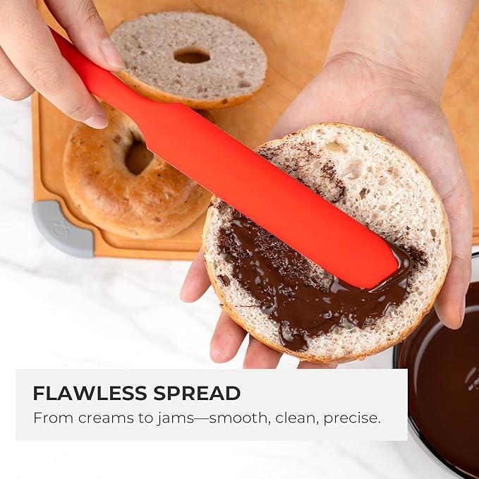 Elihome Skinny Silicone Jar Spatula Spreader, BPA Free,Heat-Resistant Scraper, 10in Long Narrow Stirring Stick, Seamless Flexible Peanut Butter Spreader for Scraping Icing and Jam (Red)