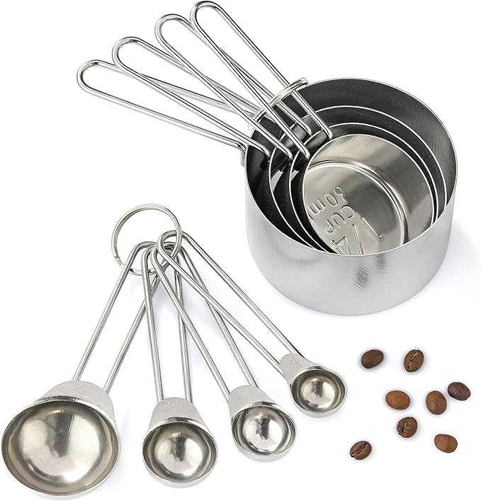 8PCS Measuring Cups, OHOLA Stainless Steel Measuring Cups and Spoons Set, Great for Cooking and Baking