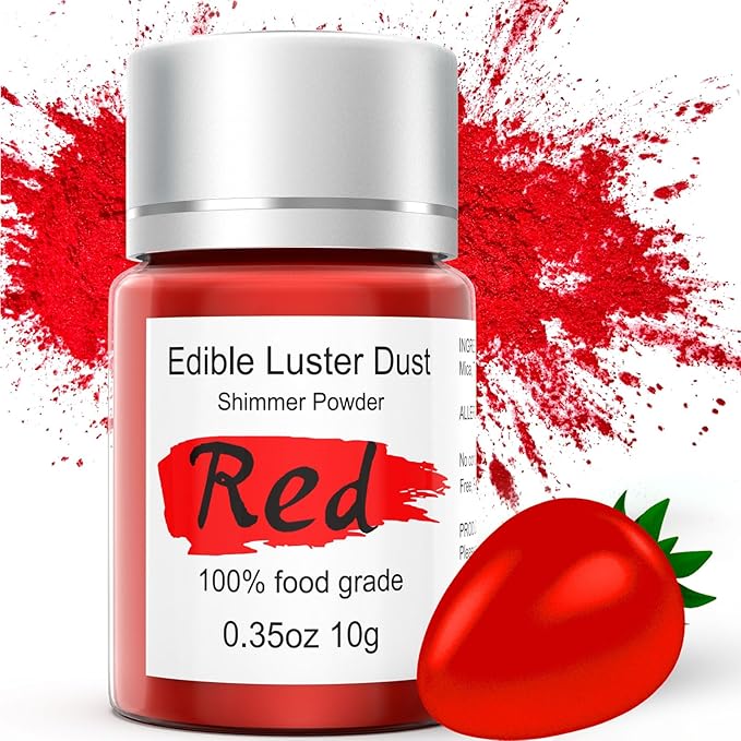 Red Luster Dust Edible for Cake Decorating – 0.35oz Colaele Gold Shimmering Edible Glitter Dust for Chocolates, Metallic Food Coloring Powder for Edible Glitter for Drinks Cocktails, No Gluten,Vegan