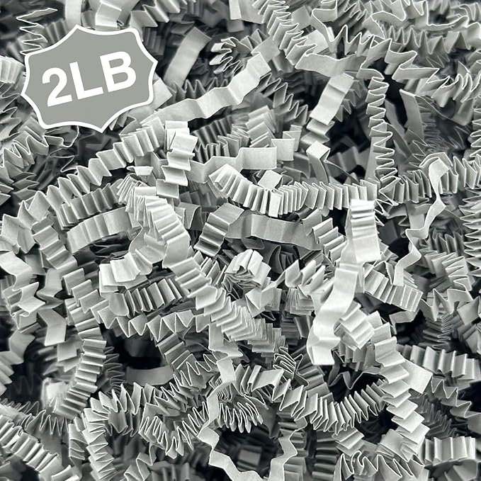 2LB Crinkle Paper Shred Filler for Bag Gift Box Basket Confetti Paper Shreded Stuffing Decorations(Grey)