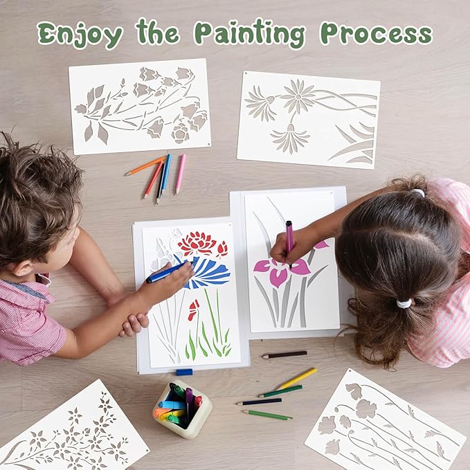 Dayker 15PCS Flower Stencils, Wildflower Leaf Painting Stencils, Reusable PET Art Drawing Templates, DIY Crafts Plant Stencil for Painting on Wood Wall Paper Canvas Home Decor