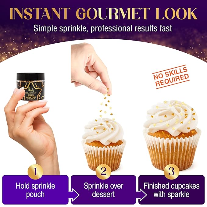 Goldz Edible Star Glitter – Metallic Edible Stars for Cake Decorating, Cake Decorations, Gold Star Sprinkles for, Gold Flakes – Dessert Toppers for Cakes, Cupcakes, Flakes and Cookies, 5grams