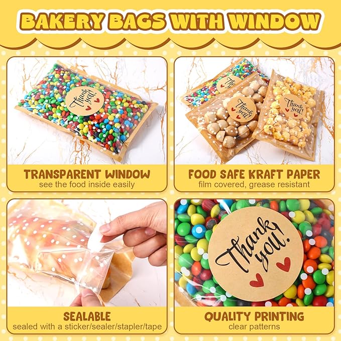 Self Adhesive Cookie Bags Cellophane Polka Dot Treat Bags Small Plastic with Thank You Stickers for Party Gift Giving Bakery Biscuit Candy Pastry(7.48 x 5.12 Inch,Small Dot,100 Pcs)