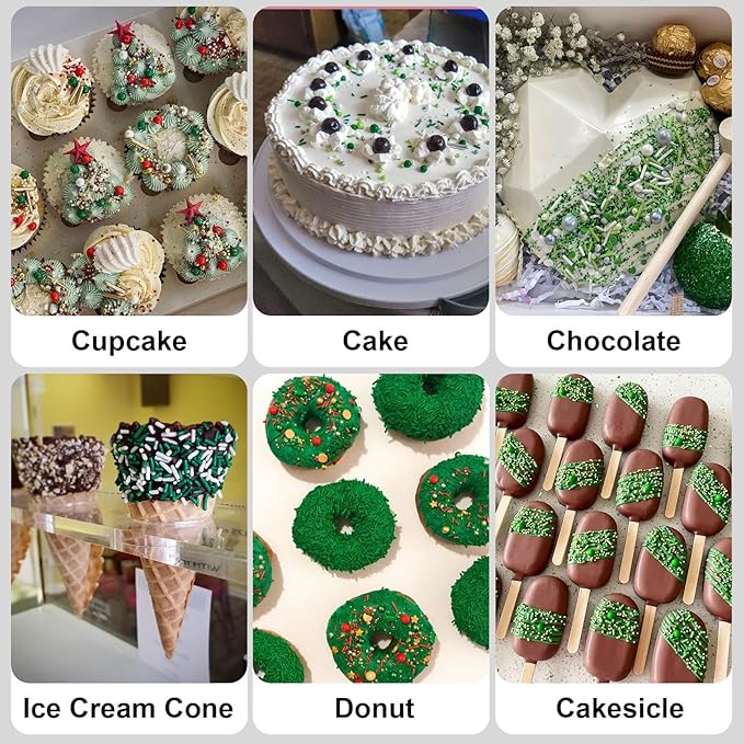 HUEBEATY 6-in-1 Green Sprinkles for Cakes, Cupcakes & Cookies Decorating – 180g Edible Jimmies & Pearls Mix – Football Sprinkles, Eagles, Minecraft, Jungle, Dinosaur, St. Patrick’s Day & Spring Cake Decorations