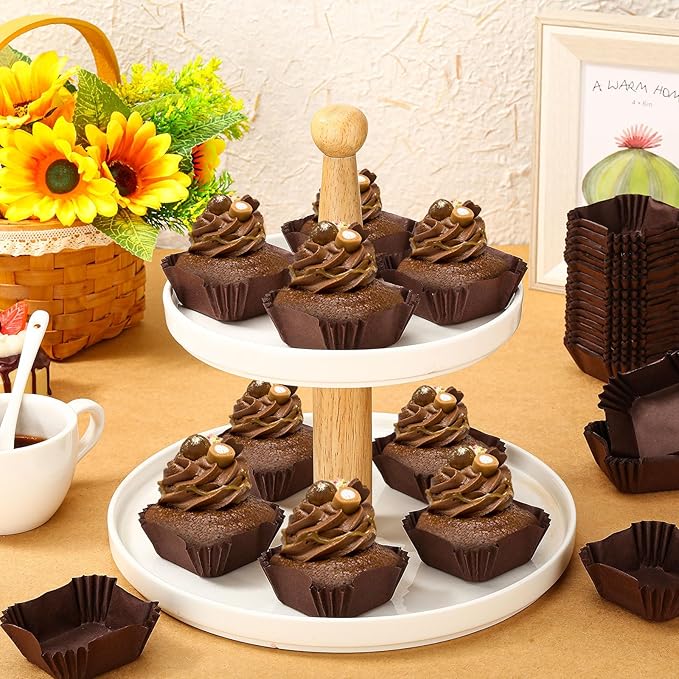 Tanlade 350 Pcs Square Mini Cupcake Liners Disposable Brownie Baking Pan Liners Paper Baking Cup for Cup and Cupcakes Party Supplies for Weddings Birthdays Bridal(Coffee)