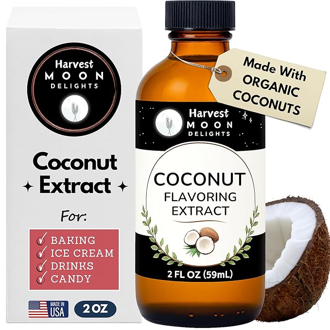 Natural Coconut Extract - 2 oz - Water-Soluble - By Harvest Moon Delights - Coconut Extract for Baking, Ice Cream, Drinks, and Candy - Flavoring, Flavor - Sugar-Free
