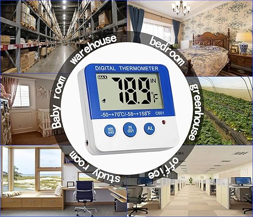 Fridge Freezer Thermometer Max/Min Memory High & Low Temperature Alarms Settings with LED Indicator Digital Refrigeration Thermometer with Magnetic,Stander 2 Pack